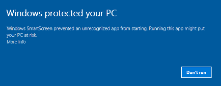 Avertissement Smartscreen pour Windows 10